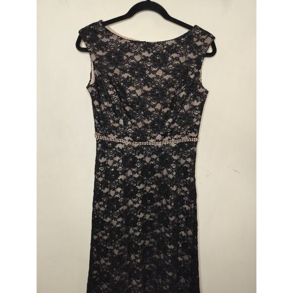 Alex Evenings Floral Lace Shimmer Gown Maxi Rhinestone Waist - Picture 2 of 13